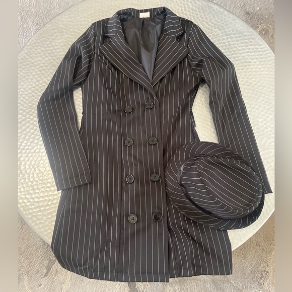 Spirit Halloween size small sexy costume pin striped button up dress and hat - Picture 1 of 4